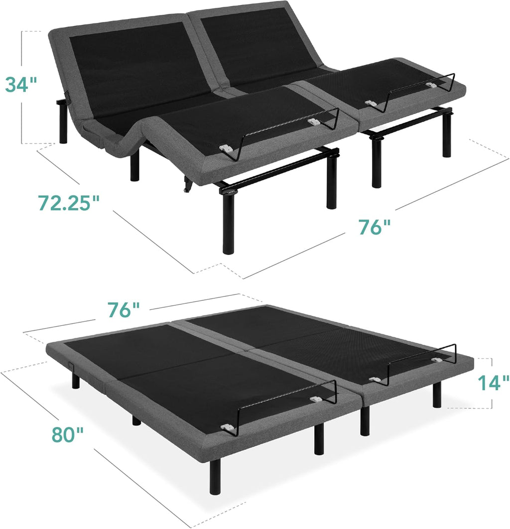 Best Choice Products Ergonomic Twin XL Size Adjustable Bed Frame, Electric Base w/Wireless Remote Control, Nightlight, Massager, 2 USB Ports