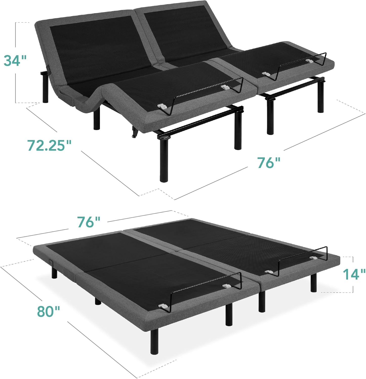 Best Choice Products Ergonomic Twin XL Size Adjustable Bed Frame, Electric Base w/Wireless Remote Control, Nightlight, Massager, 2 USB Ports