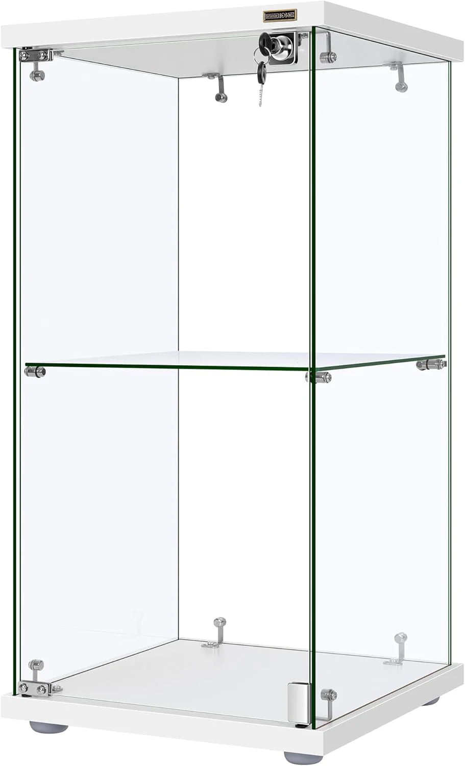 4 Layers 15.7''W x 15.7''D x 62.6''H Glass Display Cabinet Countertop Showcase with Lock, 5mm Tempered Glass 25mm MDF Base1 pcs