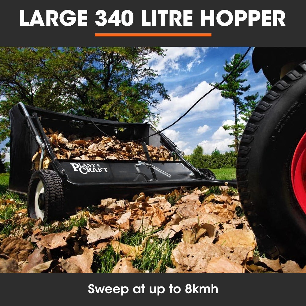 PLANTCRAFT Lawn Sweeper 38" Wide, Tow Behind Leaf and Grass Clipping Collector, Universal Hitch for Ride on Mower, Garden Tractor