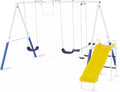 Recreation Blue Ridge Backyard Playground Set Sturdy Metal A Frame Swing with Chain Covers, Glider, Trapeze, 2 Swings, and Slide, Multicolor1 pcs