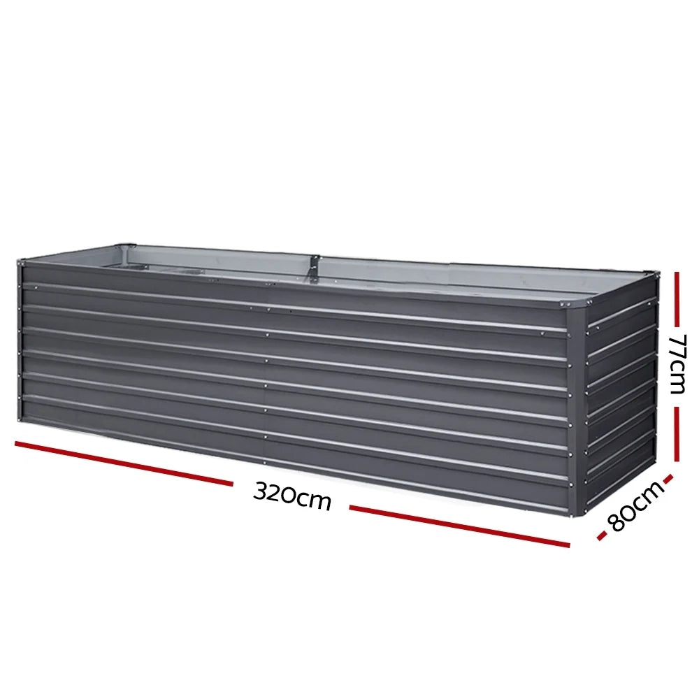 Galvanized Raised Garden Bed - 320x80x77cm Planter Box Greenfingers