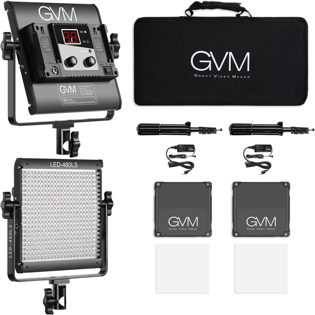 2 Pack LED Video Lighting Kits with APP Control, Bi-Color Variable 2300K~6800K with Digital Display Brightness of 10~100% for Video Photography, CRI97+ TLCI97 Led Video Light Panel +Barndoor1 pcs