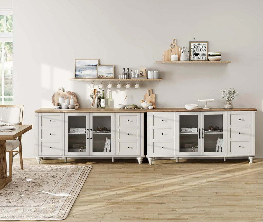 Sideboard Buffet Cabinets with Glass Door, Kitchen Storage Cabinets,Wood Coffee Bar Tables, Accent Sideboard Storage Cabinet Table Dining Room, Living Room,Oak1 pcs