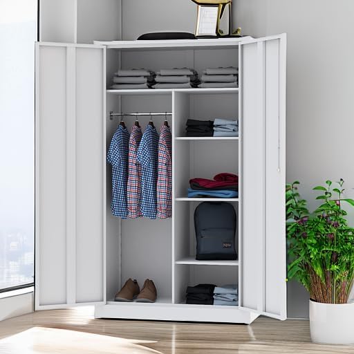 Metal Storage Cabinets Locker with Lock Door, 72'' Clothing Coat Steel Storage Freestanding Wardrobe for Office, Home, School, Employee,Gym,Fire Department (1PC-Black)1 pcs