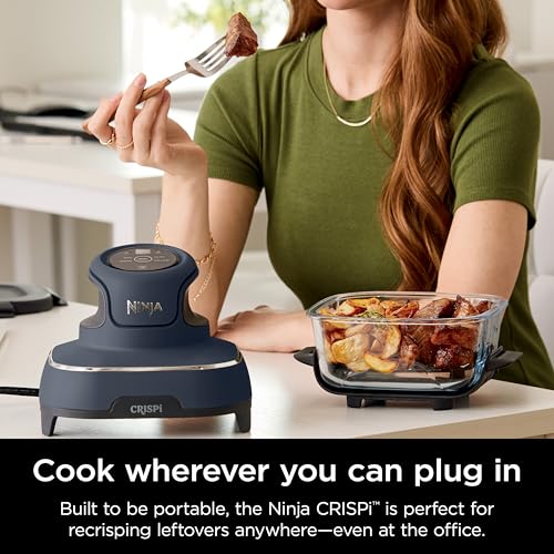 Ninja Crispi 4 in 1 Portable Glass Air Fryer Cooking System, 4QT &amp; 6 Cup Glass Containers with Storage Lids, Easy Meals, Microwave, Freezer &amp; Dishwasher Safe, Air Fry, Bake &amp; More, Cyberspace, FN101GY : Home &amp; Kitchen