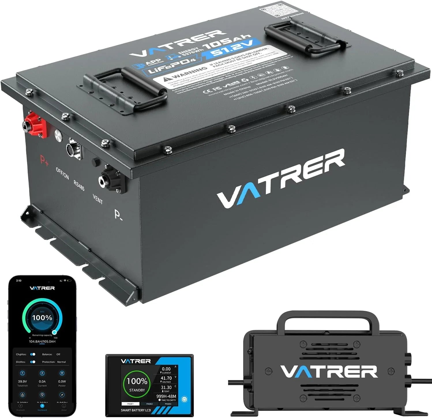 48V 105Ah Lithium Battery, Smart BMS, Touch Monitor, APP