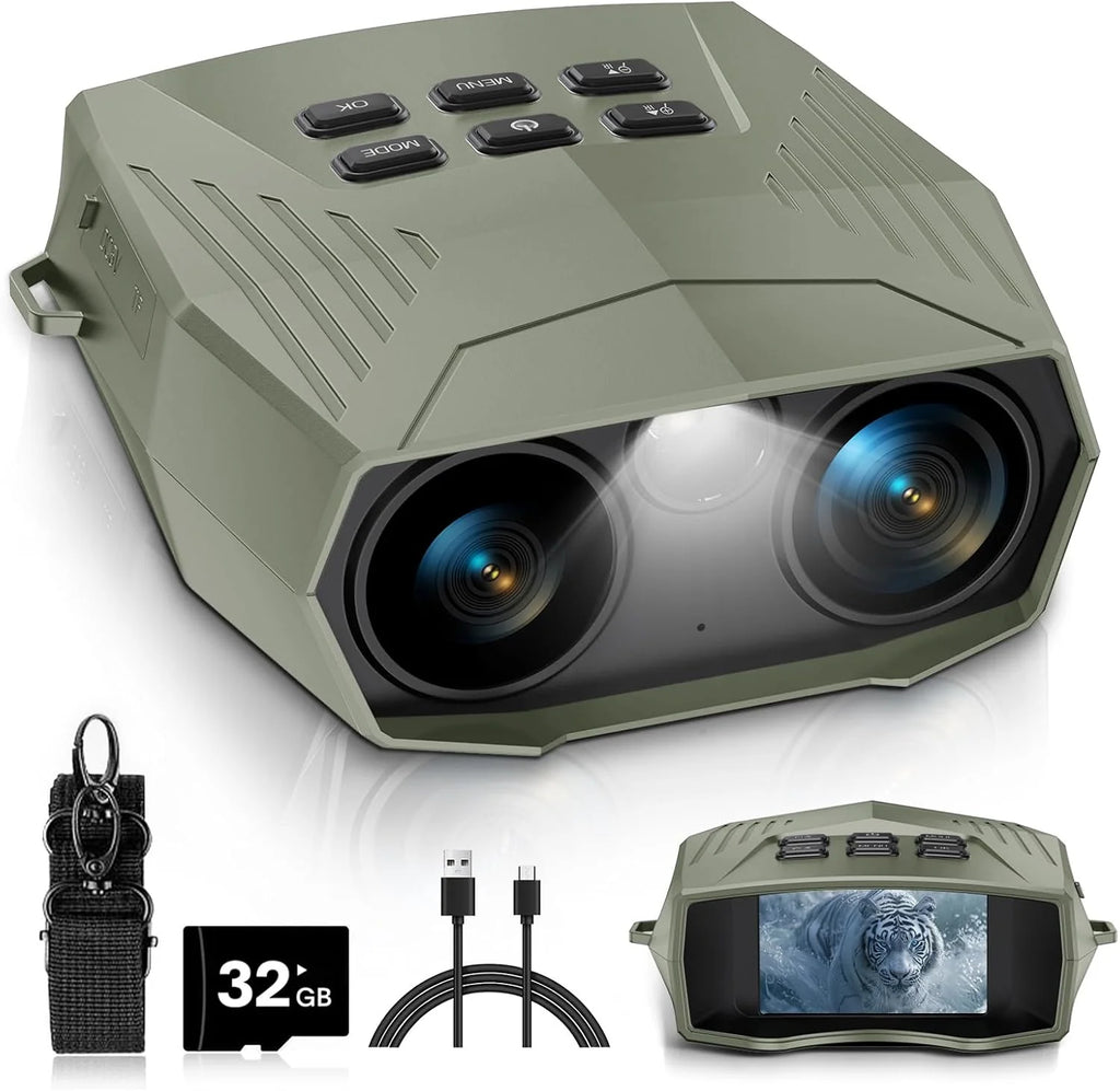 Night Vision Goggles - 5K Night Vision Binoculars for Adults, 5000mAh Rechargeable Infrared Binoculars with 3'' Large Screen, 10X Digital Zoom External Flashlight for Camping1 pcs