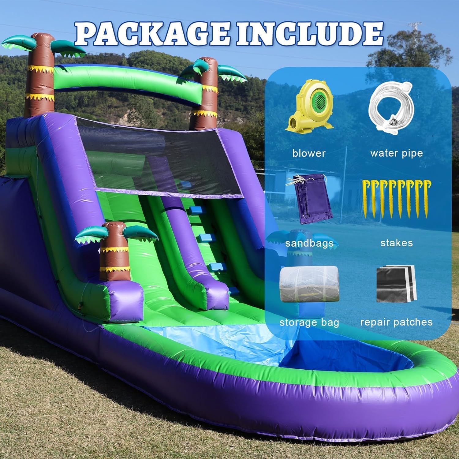 21FT(L) Commercial Grade Water Slide for Adults, (Heavy Duty Full PVC) (Big Splash Water Pool), 750w Blower, Inflatable Waterslide for Backyard, Outdoor Park, 21x9x12ft1 pcs