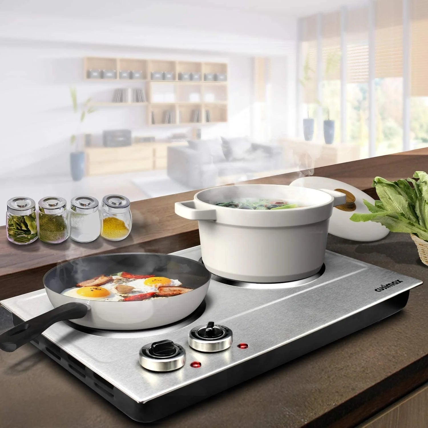 Hot Plate,1800W Ceramic Electric Hot Plate for Cooking, Dual Control Infrared Cooktop, Portable Countertop Burner, Glass Plate Electric Cooktop, Silver, Stainless Steel1 pcs