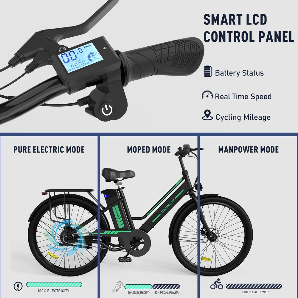 COLORWAY BK8 Women��s Electric Bike, 500W Motor, 36V 12Ah Battery, 26��??Tires, Steel Frame