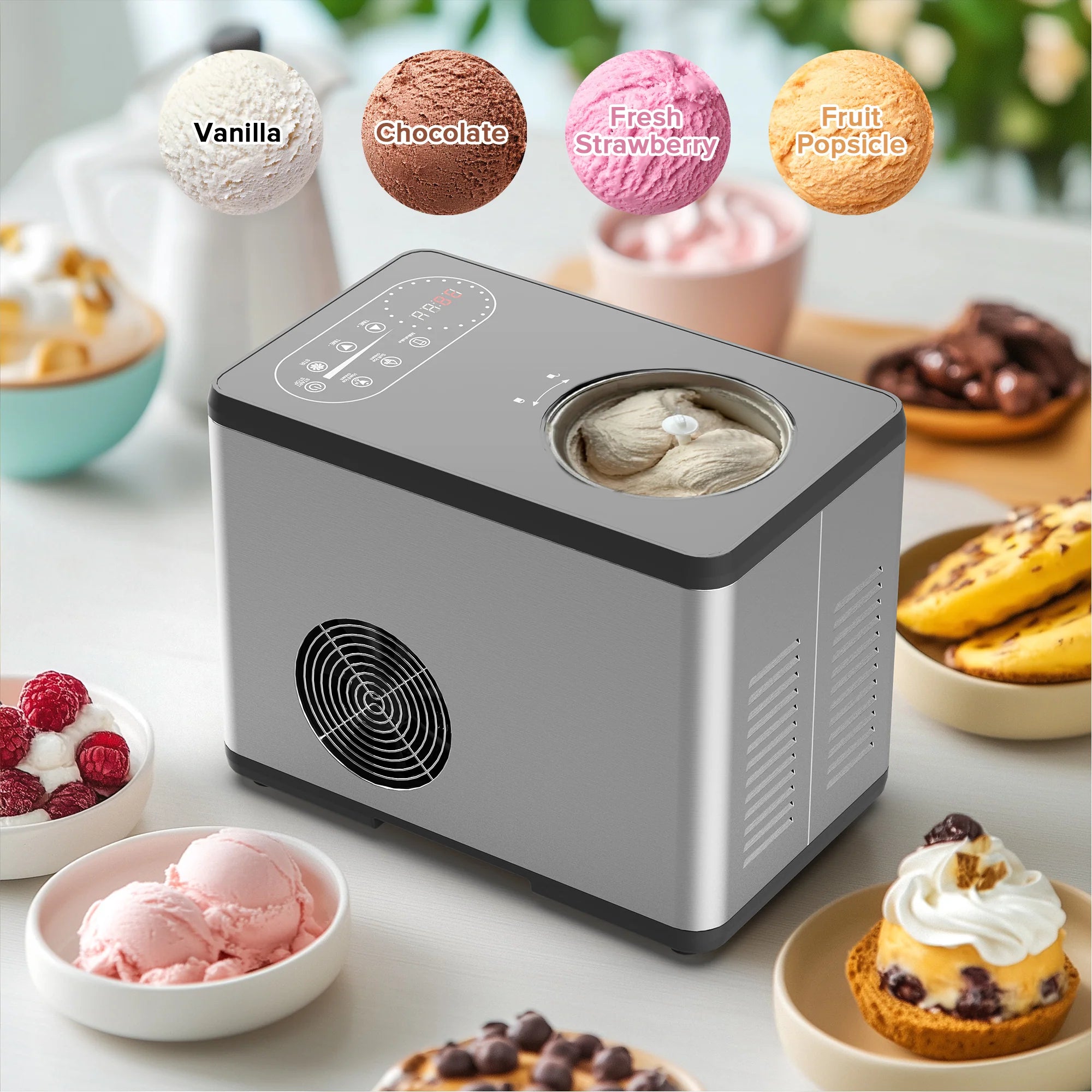 1.5L Ice Cream Maker Machine No Pre-Freezing