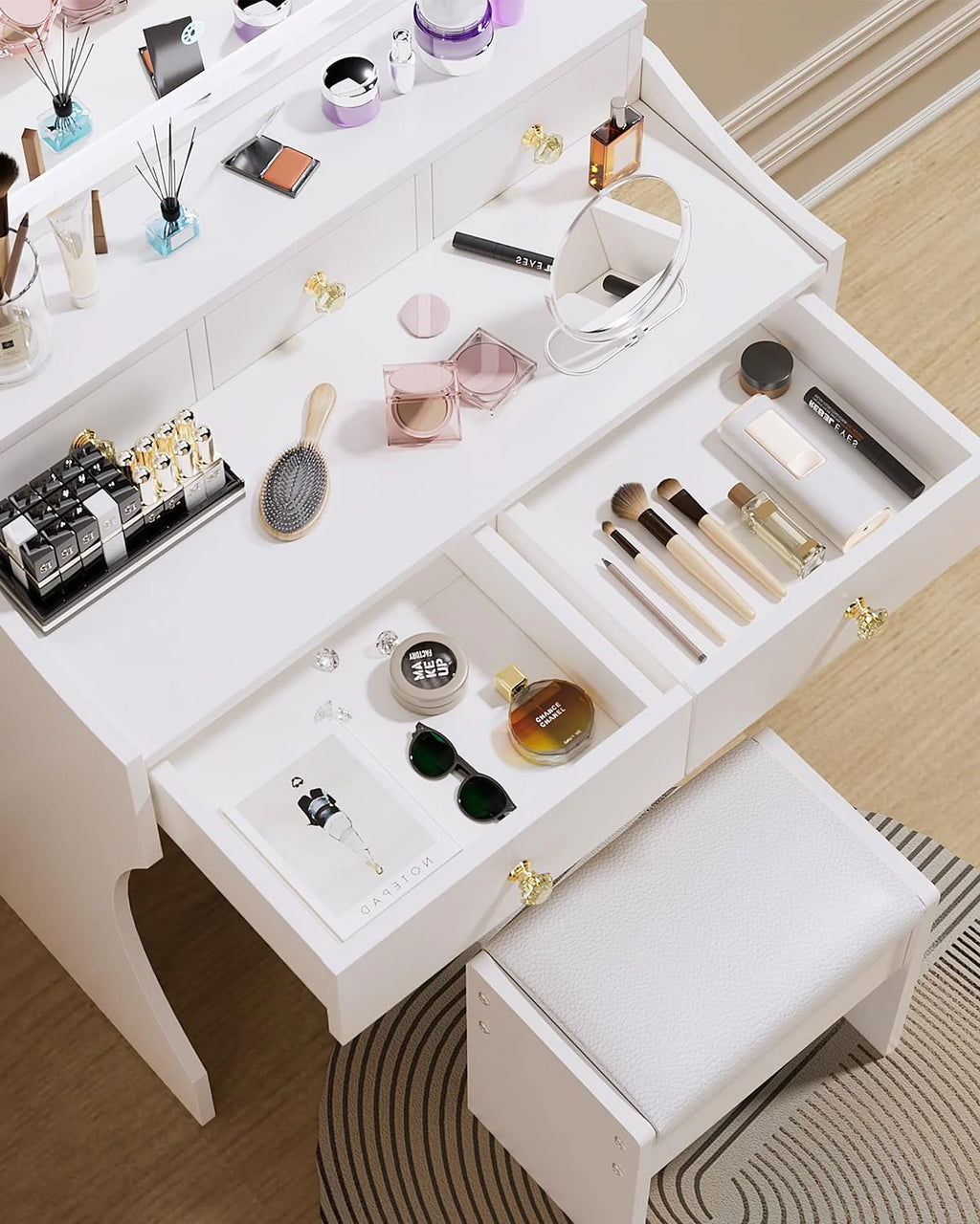 Makeup Table with Extra Large Mirror and Lights, 80cm Dressing Table with Stool1 pcs