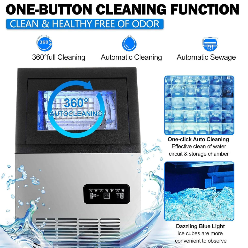 Commercial Ice Maker Machine, 90lbs/24H Ice Maker Machine with 33LBS Storage Bin, Stainless Steel Freestanding Ice Machine, Tap Water & Top Loading Under Counter ice Machine for Restaurant1 pcs