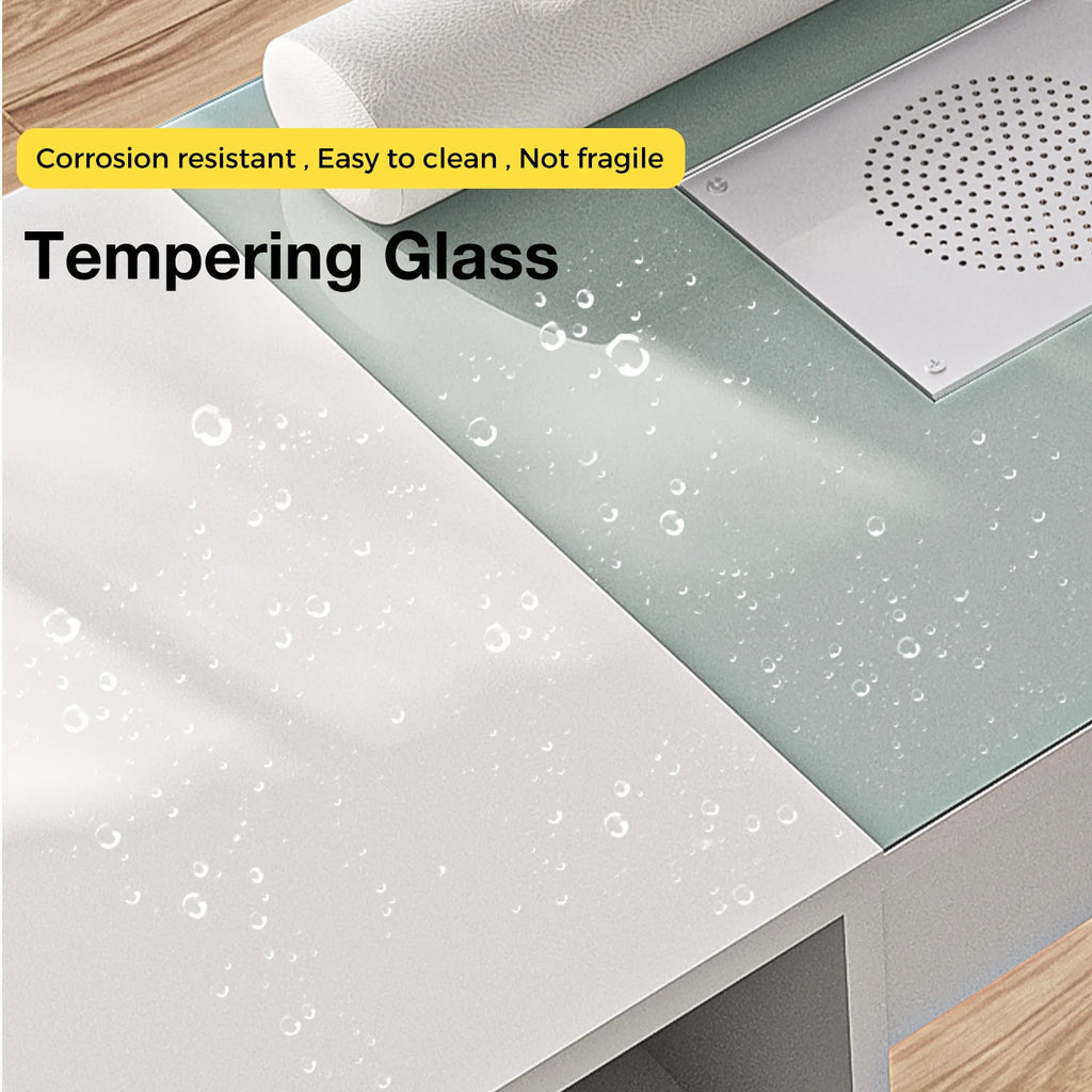 Manicure Table with Glass Top White