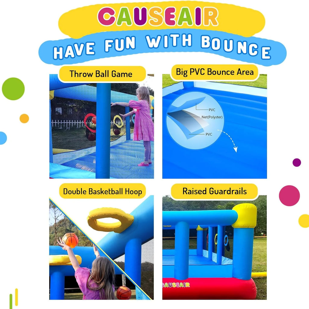 Big Inflatable Bounce House for Party Fun,15ft x 14.8ft,Double Basketball Hoop,Throw Ball Game,Reinforced PVC Bounce Floor,Jumping Bouncy Castle Holds 6 Kids1 pcs