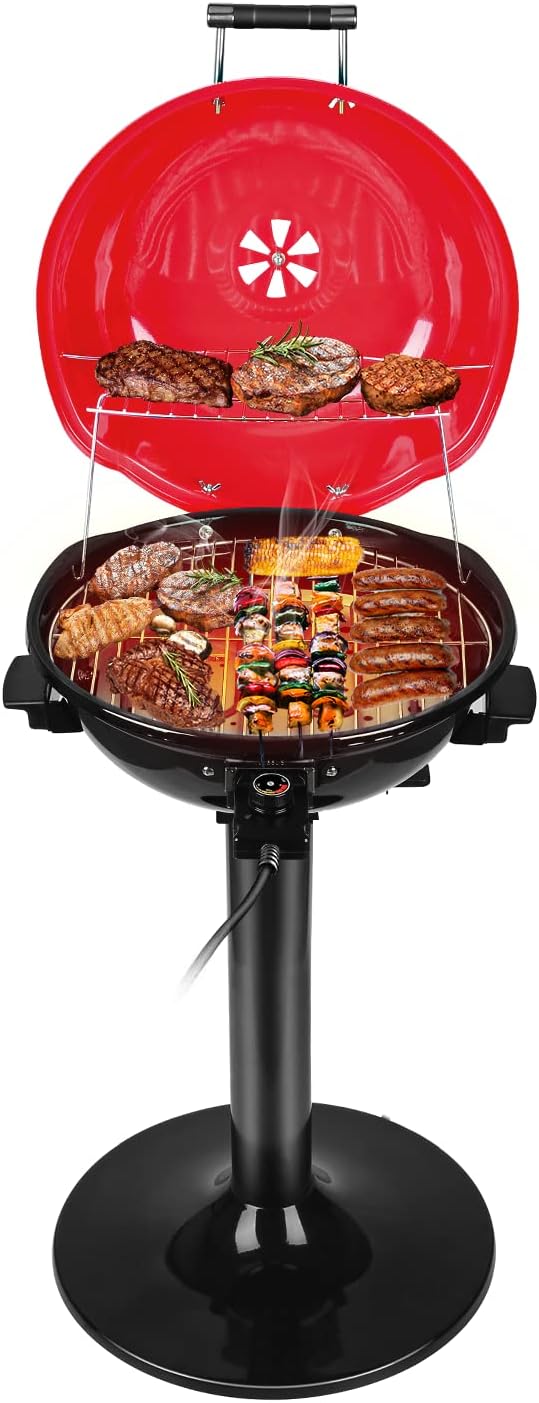 Electric barbecue grill, 15-person indoor/outdoor electric grill, suitable for indoor and outdoor use, double-layer design, portable detachable grill, power 1600 watts (fixed type, black)1 pcs