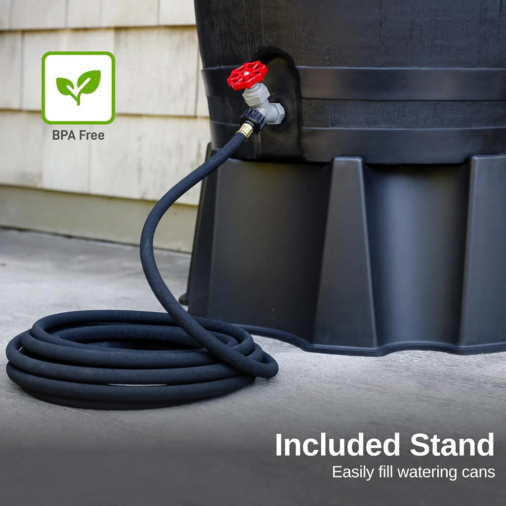 RTS Home Accents 50-Gallon ECO Rain Barrel Made with 100% Recycled Plastic, Flat Back Rain Water Collection Barrel, Black1 pcs