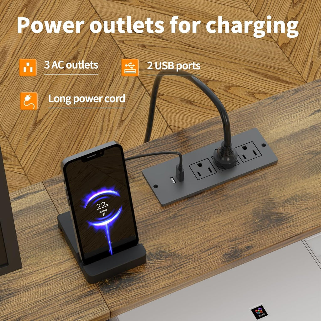 2 Person Desk with LED Lights & Charging Station – Long Desk for 2 with Storage Drawers, Monitor Riser, USB Ports & Outlets – Modern Study Table or Workstation for Home Office1 pcs
