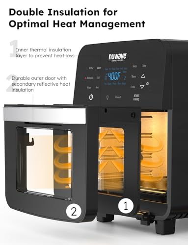 Nuwave Brio Air Fryer Oven, 15.5Qt X Large Family Size, SS Rotisserie Basket &amp;Skewer Kit, Reversible Ultra Non Stick Grill/Griddle Plate, Powerful 1800W, Integrated Smart Thermometer,Black : Home &amp; Kitchen