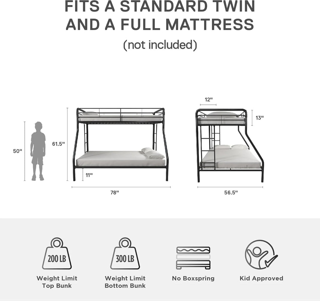 DHP Dusty Twin Over Full Metal Bunk Bed, Off White1 pcs