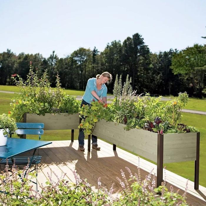 EcoStained Self-Watering Raised Planter Box with Aluminum Legs, Cedar/Cypress, 96   x24   x29