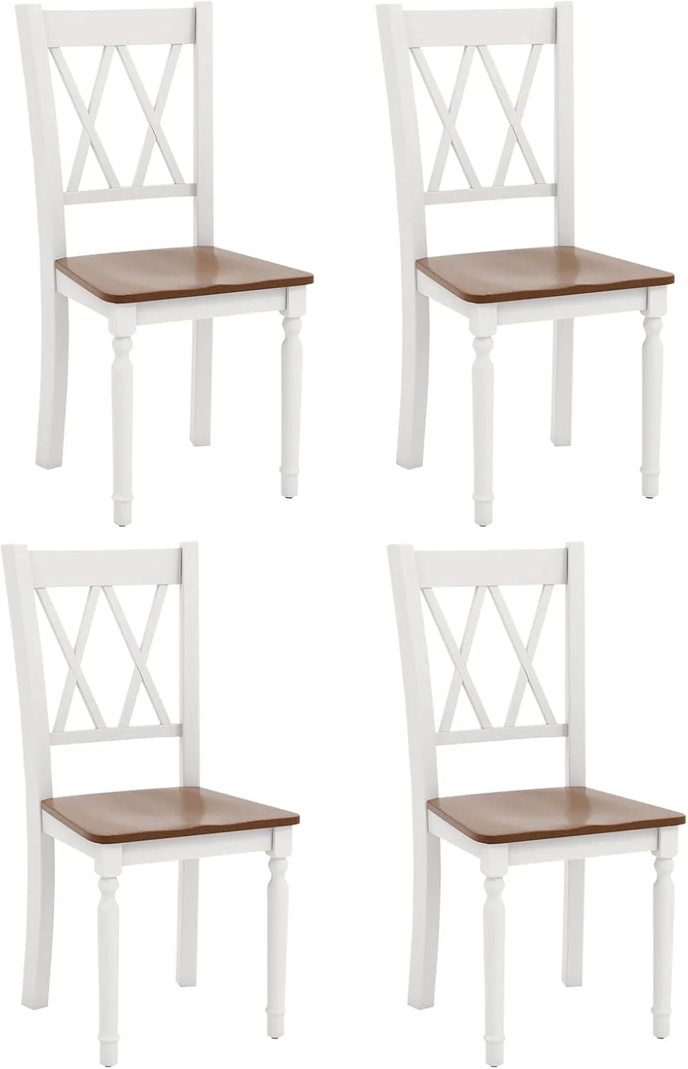 Dining Room Chairs Set of 4 White - Wooden Farmhouse Kitchen Chairs with Rubber Wood Seat, Acacia Wood Legs, Max Load 360 Lbs, Heavy Duty Wood Armless Dining Chairs with High Back1 pcs