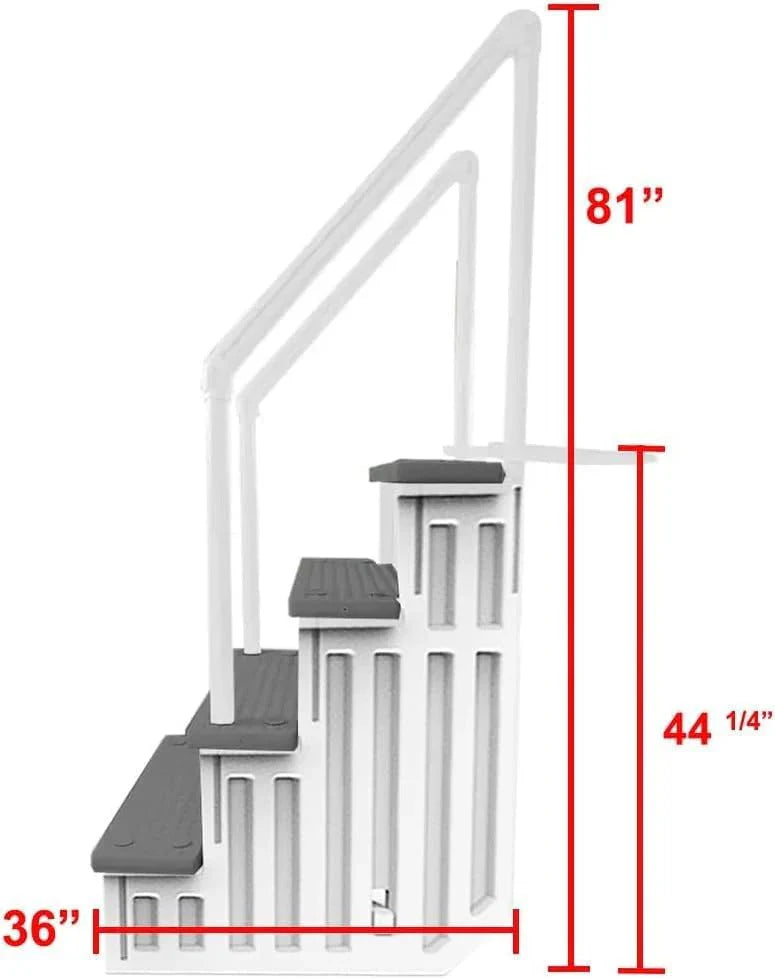 Non-slip entry steps for pools | Grey | For above-ground pools | Can be installed on terraces with a height of 122 to 137 cm | Load capacity up to 136 kg