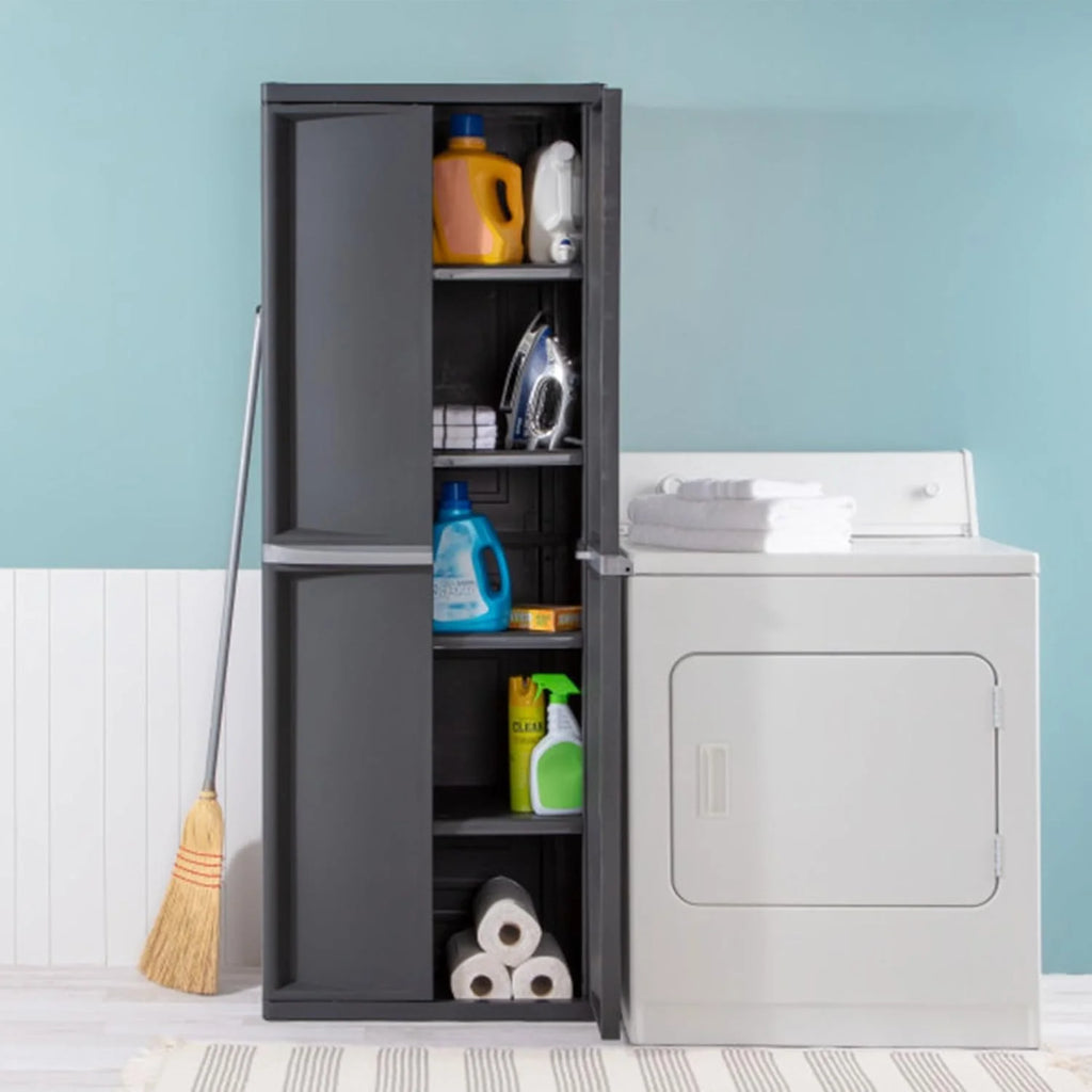 4 Shelf Cabinet, Plastic Organization Storage Unit, Organize Bins in the Garage, Basement, Attic, Mudroom, Gray, 1-Pack1 pcs
