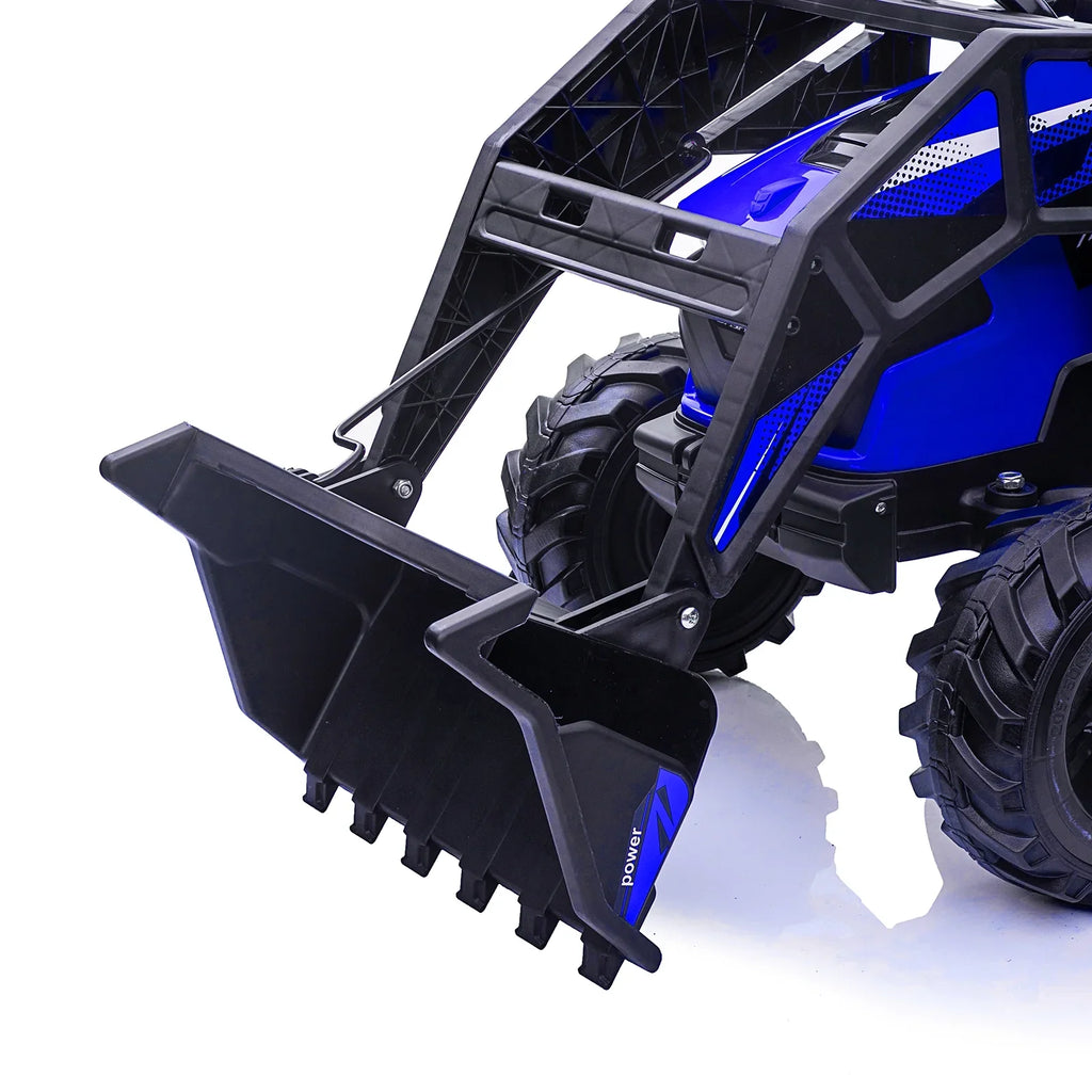 3-in-1 Ride-On Tractor, 24V Electric, Excavator & Bulldozer, Remote Control, LED, Music, USB/Bluetooth max 66 lbs �� Bright-blue