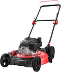 21-inch gas-powered lawn mower, equipped with a 144cc four-stroke all-terrain engine, featuring both crushing and side-discharge functions, with adjustable cutting height ranging from 6 positions.1 pcs