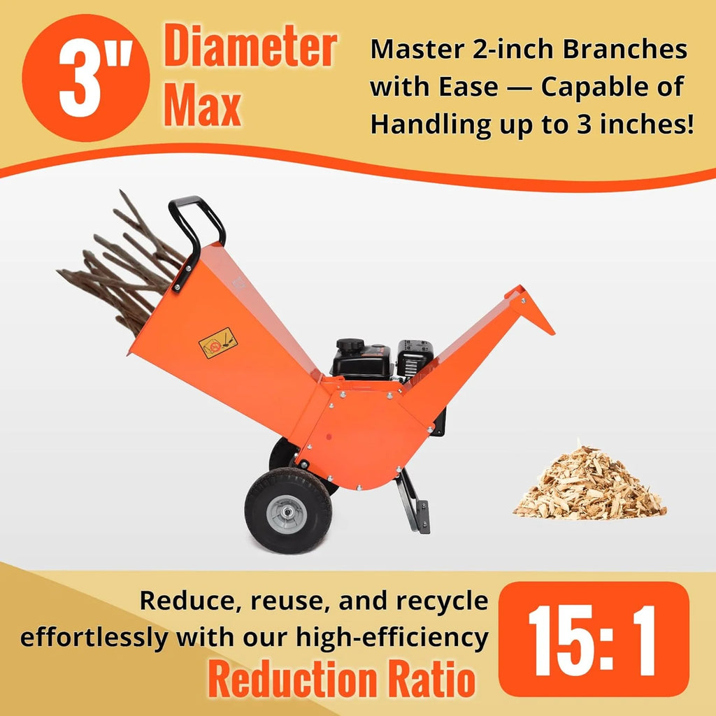 Wood Chipper Shredder Mulcher 7HP Gas Powered Heavy Duty Compact Design 3" Inch Max Capacity (R0)1 pcs