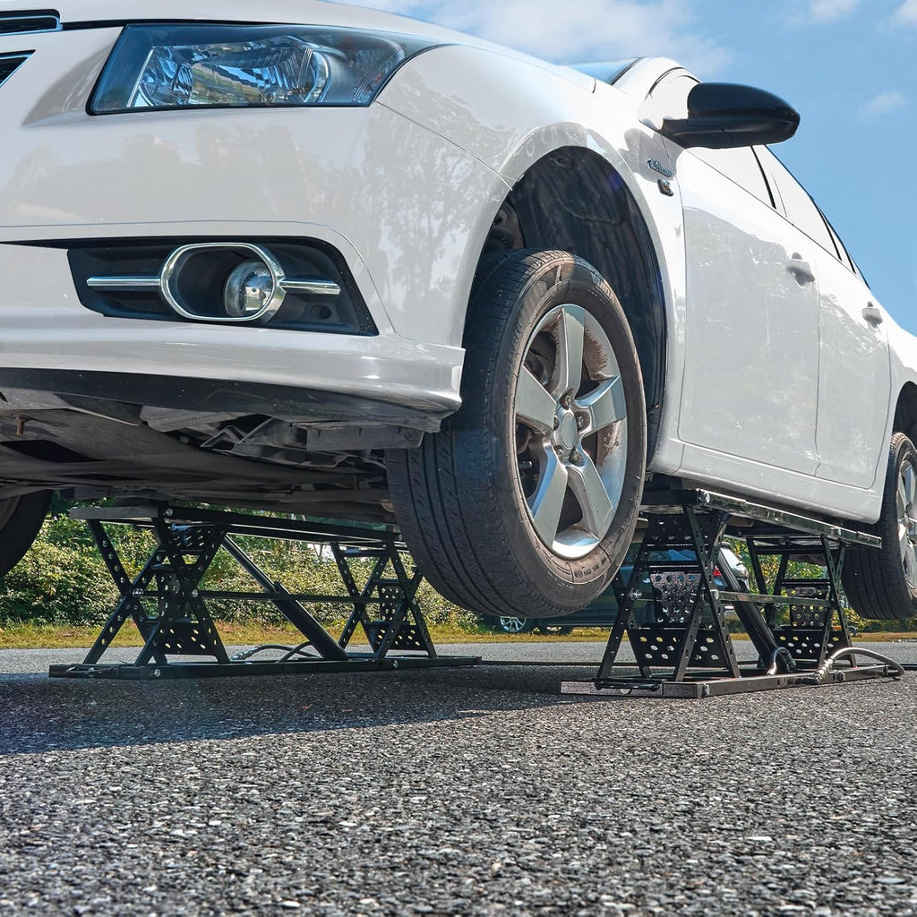 7,000 LBS Capacity Portable Car Lift, with Extended-Length Plates, 26.8" Max. Height, Heavy-Duty Carbon Steel Truck Lift with Power Unit for Home Garage Shop1 pcs
