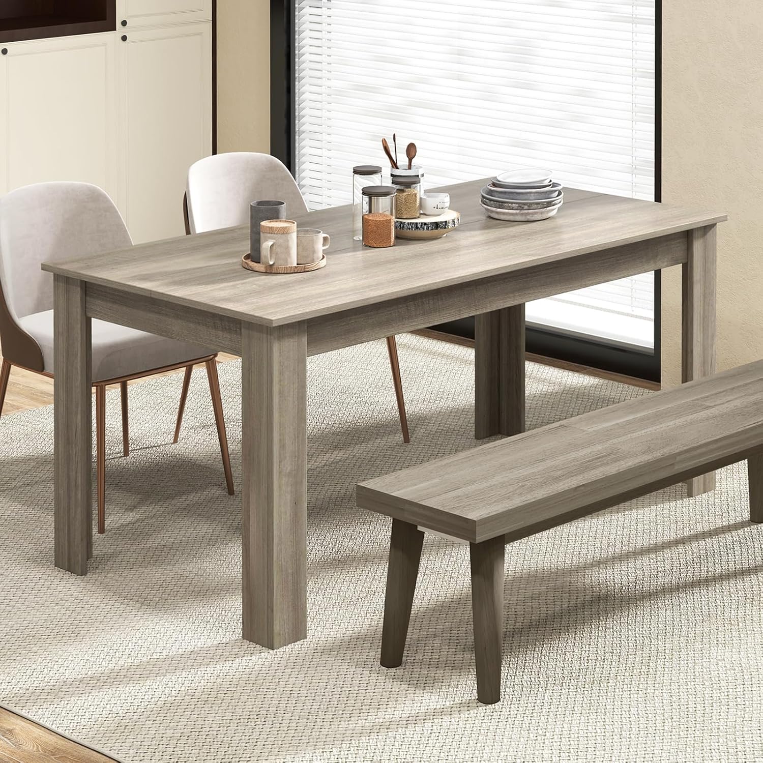 Dining Table for 6-8, Wood Rectangular Table, 63" L x 31.5" W x 30" H Large Farmhouse Center Table, Home Furniture Kitchen Table, Modern Dining Room Table, Supporting for 330LBS, Black1 pcs