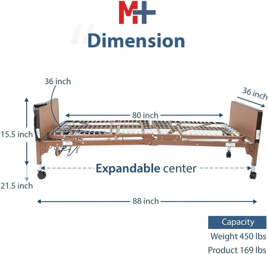 Fully electric hospital bed set, foam mattress, half side rails