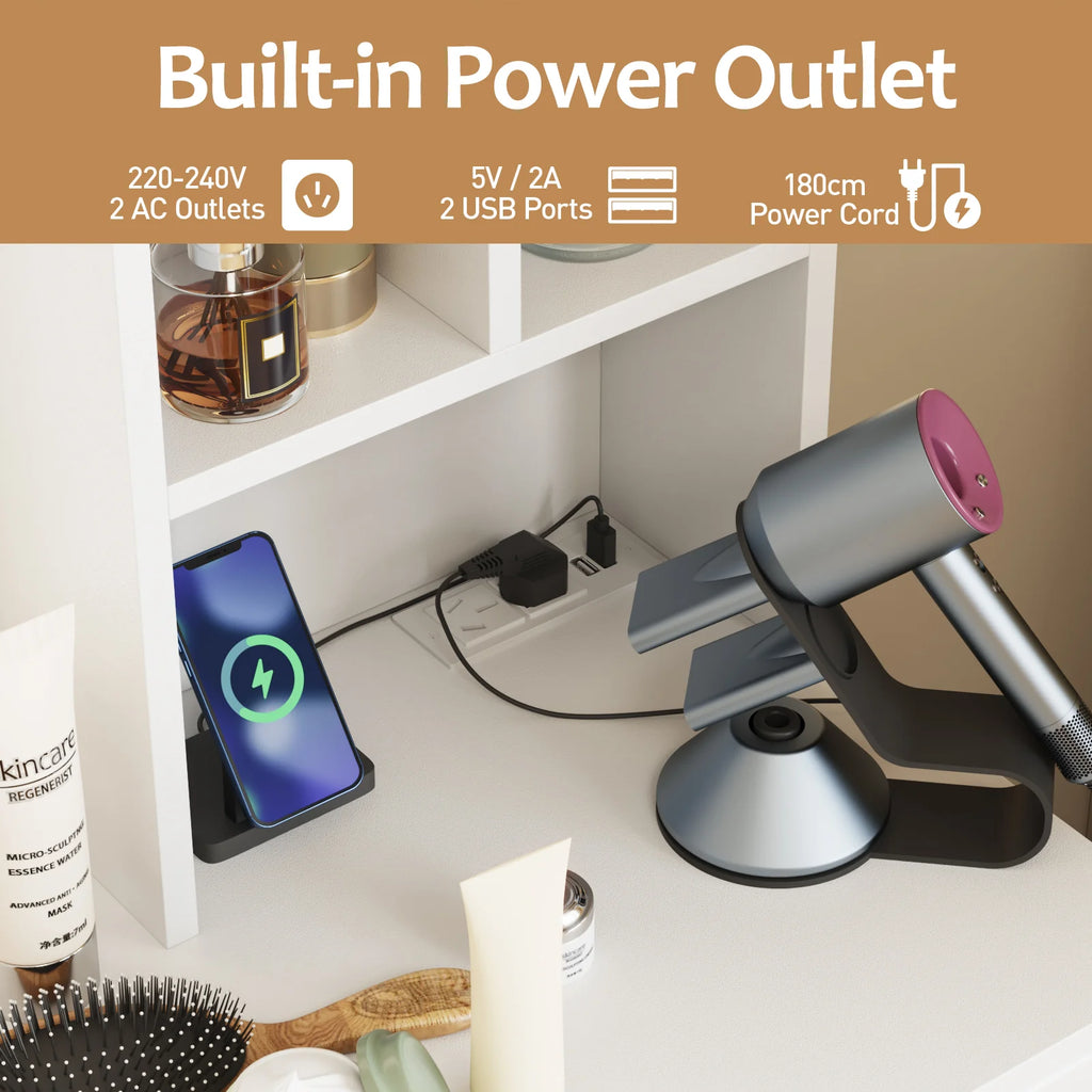 Dressing Table Stool Set with Charging Station