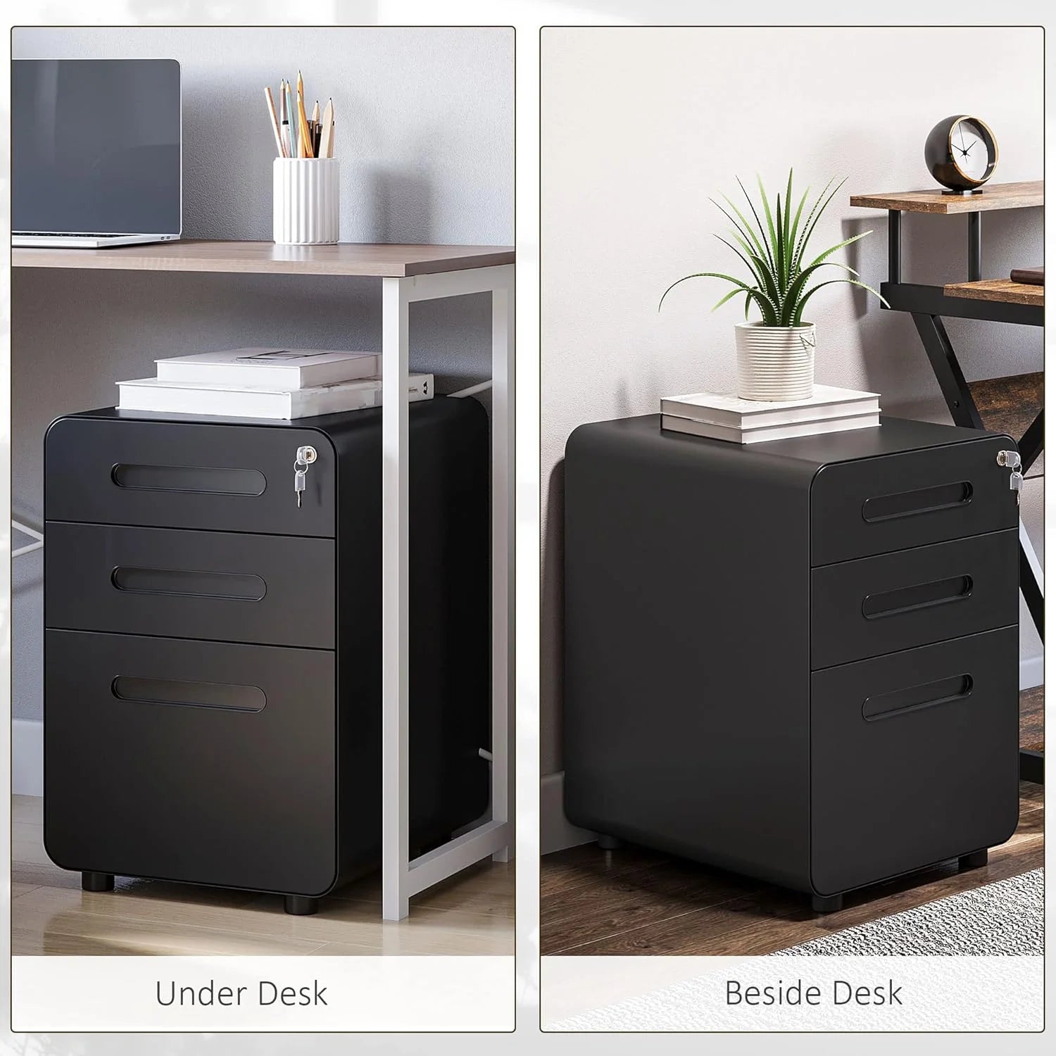3 Drawer Vertical Filing Cabinet with Lock and Wheels, Under Desk Mobile File Cabinet for Legal, A4, Letter Size, Steel Frame for Home Office, Black1 pcs