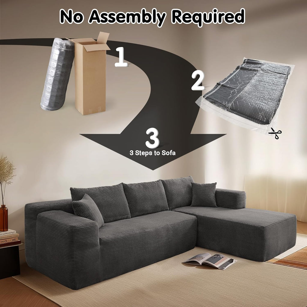 ovios 104" Cloud Sectional Couch with L-Shape Chaise,Modern Modular Sofa with Deep Seat, Upholstered Couches for Living Room Bedroom,No Assembly Required, Black (Corduroy Fabric)
