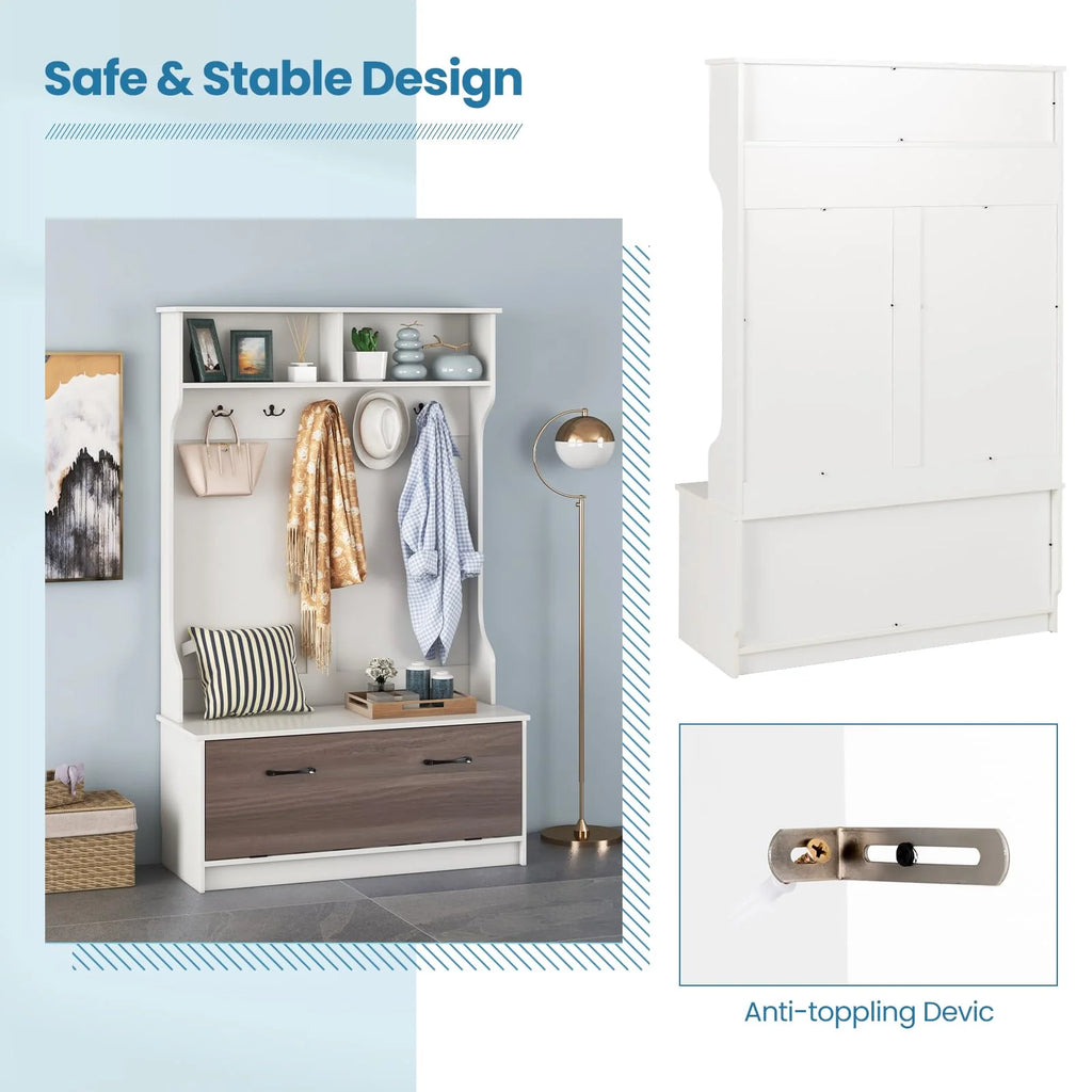 Giantex 160cm Hall Tree | Entryway Organizer with Coat Rack & Storage Bench