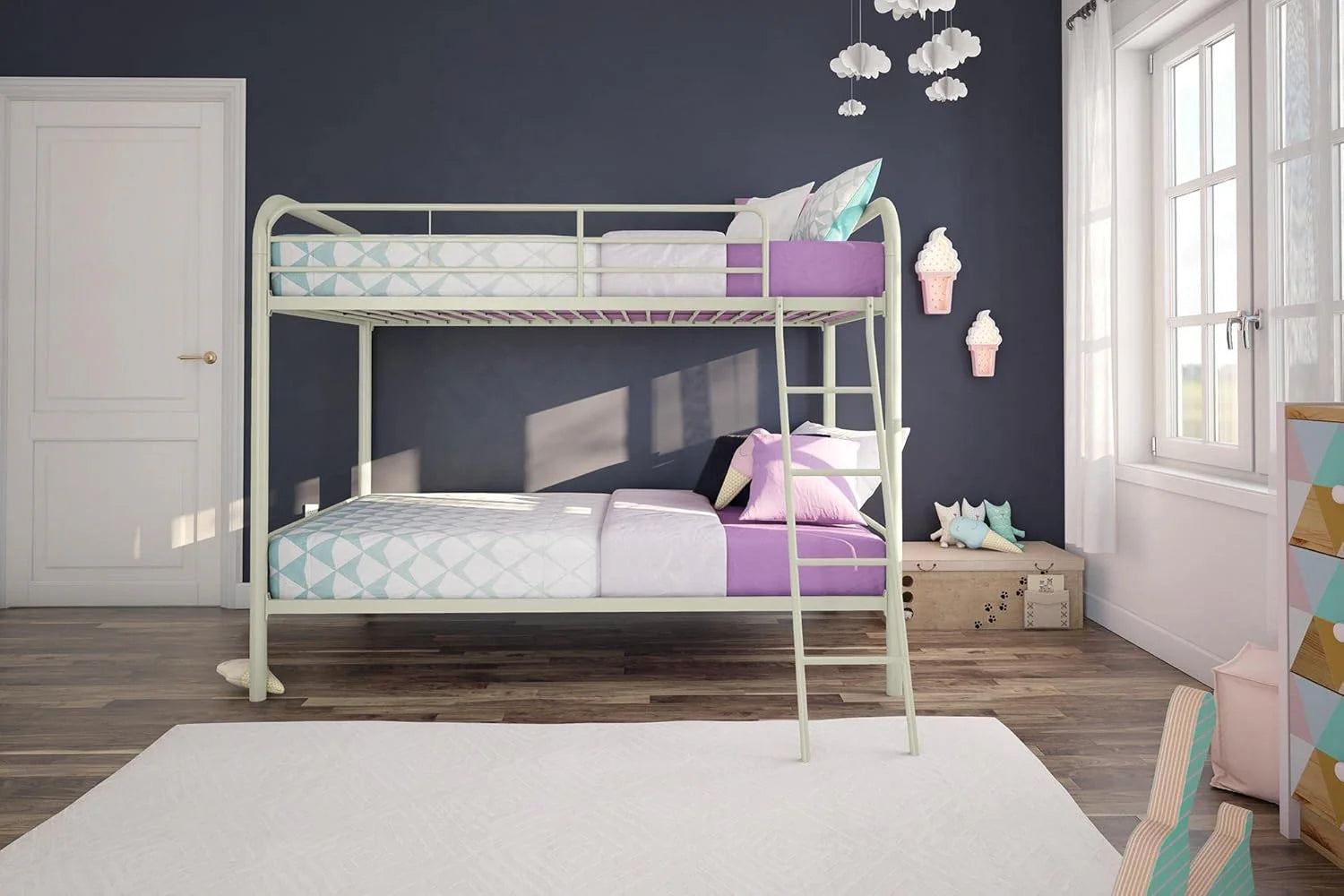DHP Dusty Twin Over Full Metal Bunk Bed, Off White1 pcs