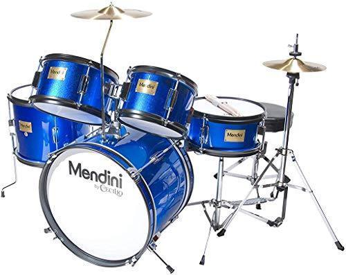 Mendini By Cecilio Drum Set For Kids/Junior &ndash; 16 Inch, 5 Piece, Blue Metallic &ndash; Starter Drums Kit w/Adjustable Throne, Cymbal, Pedal &amp; Drumsticks &ndash; MJDS 5 BL