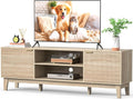 70" TV Stand for Living Room, Fluted Mid-Century Modern TV Console for TVs up to 80 inch, Farmhouse Entertainment Center with 2 Storage, Media Console Table for Living Room, Oak1 pcs