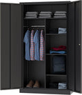 Metal Storage Cabinets Locker with Lock Door, 72'' Clothing Coat Steel Storage Freestanding Wardrobe for Office, Home, School, Employee,Gym,Fire Department (1PC-Black)1 pcs