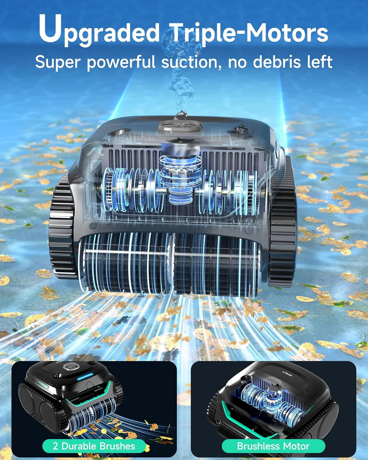Cordless Robotic Pool Cleaner, Automatic Pool Vacumm with 180mins Runtime, App Control, Wall and Waterline Cleaning, Dual Filtration, for Inground Pools up to 2152 Sq.ft1 pcs
