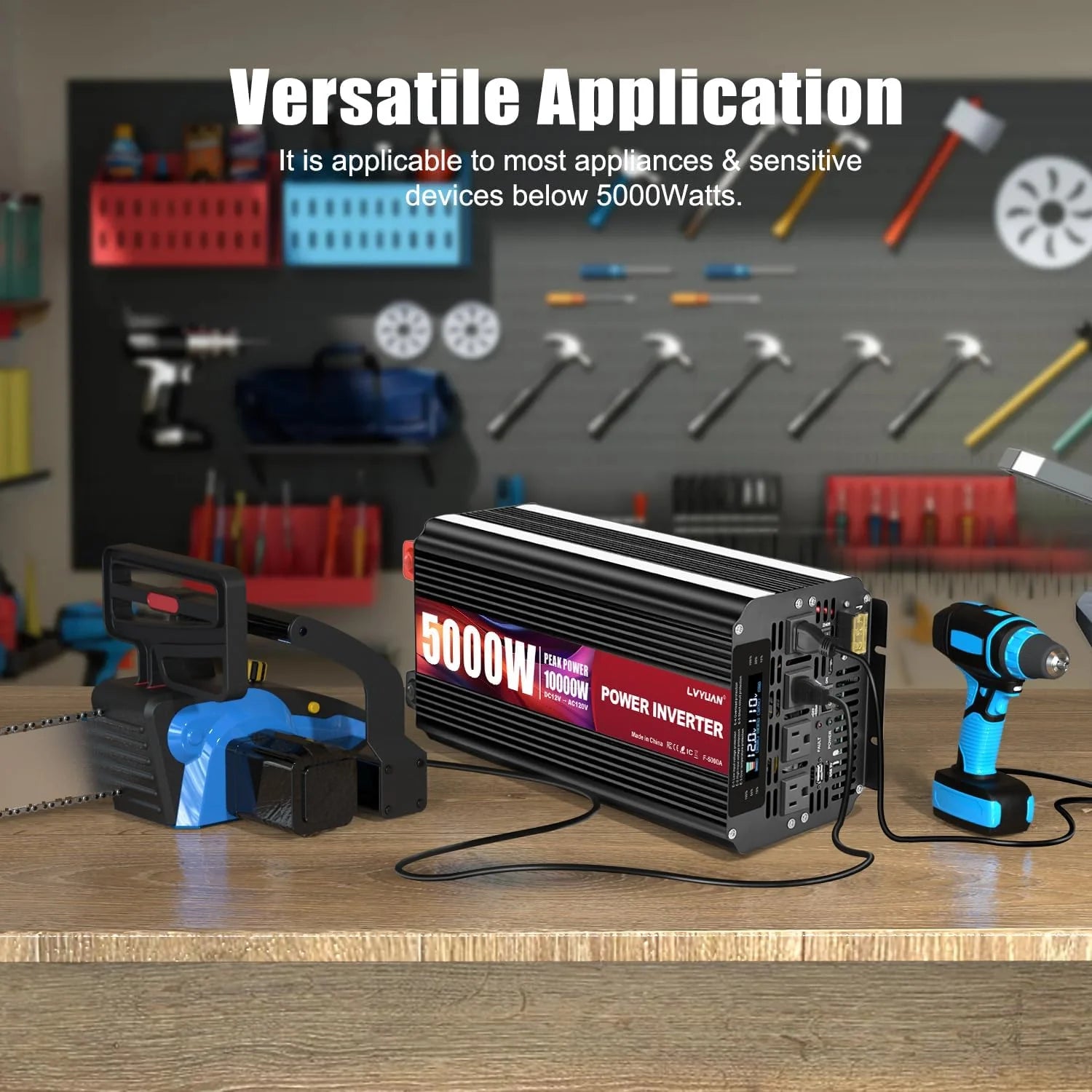 5000 Watt Power Inverter 12V to 110V 120V for Vehicle, Solar Inverter System, Heavy Duty, RV, Truck, Off Grid,Camping with 4 AC Outlets, LCD Display, Wireless Remote Control, Car Power Inverter1 pcs