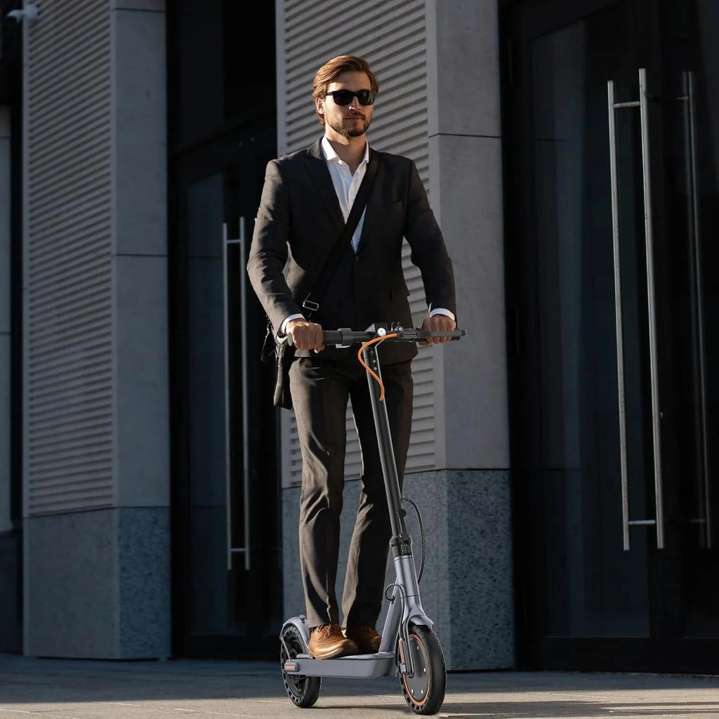 Electric scooter, 350W/500W powerful motor, 8.5"/10" solid rubber tires, 19/22 mph, 28/21/12 mile range, dual brakes