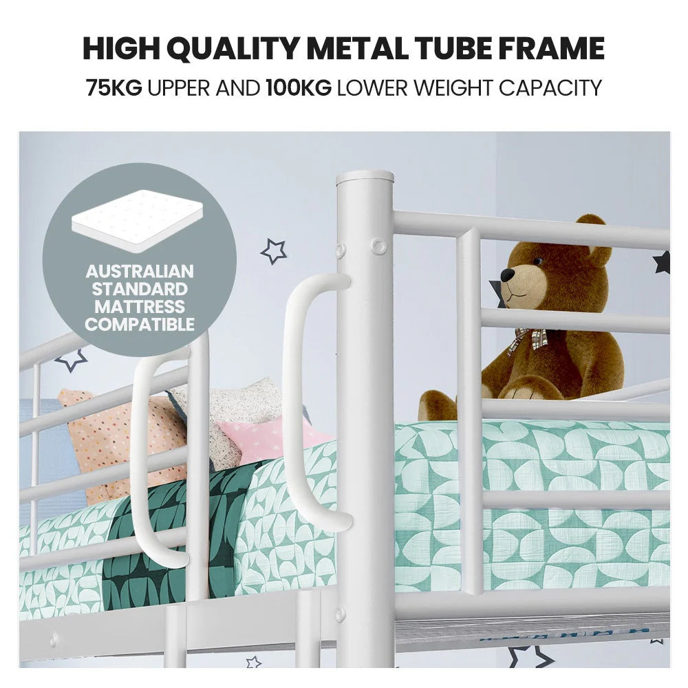KINGSTON SLUMBER 2in1 Single Metal Bunk Bed Frame, with Modular Design, Matte White