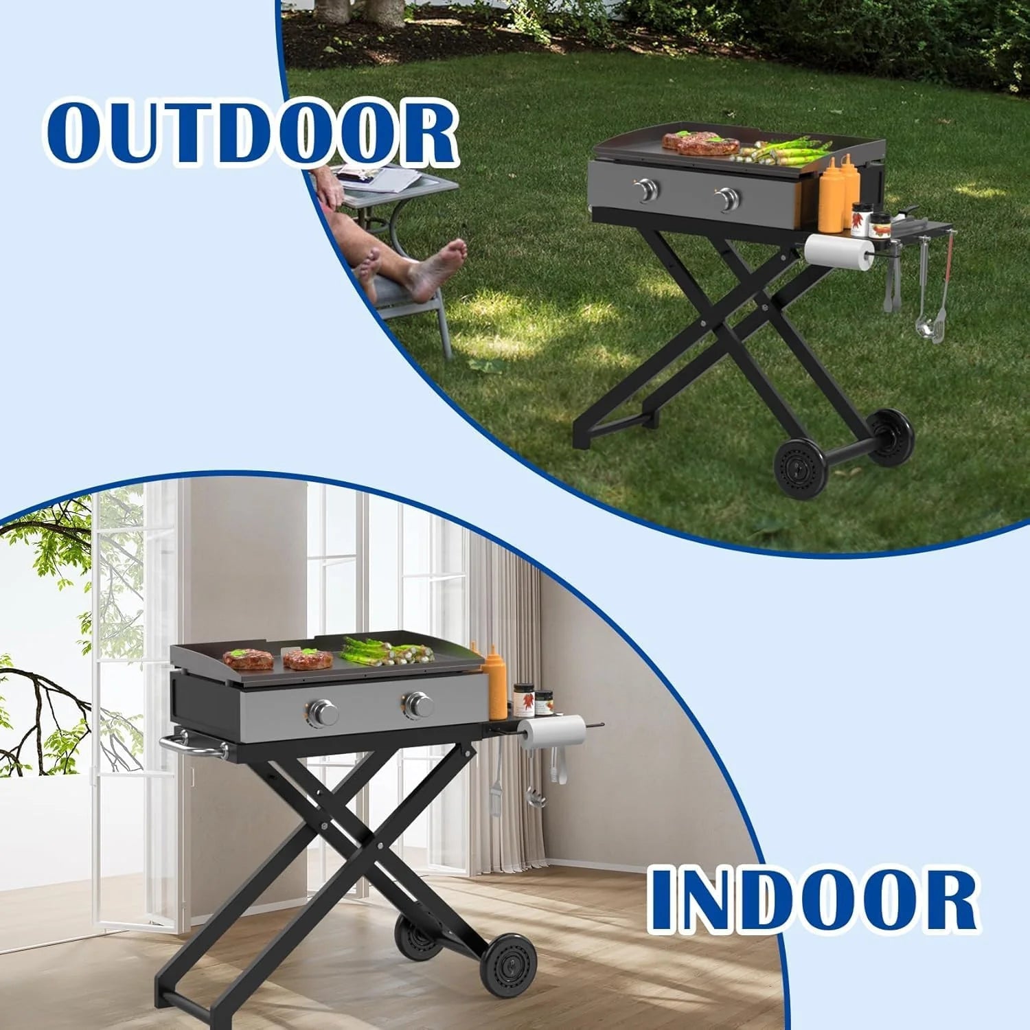 Portable Grill Table for Blackstone 22 Inch 17 Inch Tabletop Griddle Accessories Folding BBQ Table, Outdoor Grill Stand for Blackstone 22" 17" Griddle Stand with Wheels Side Table1 pcs