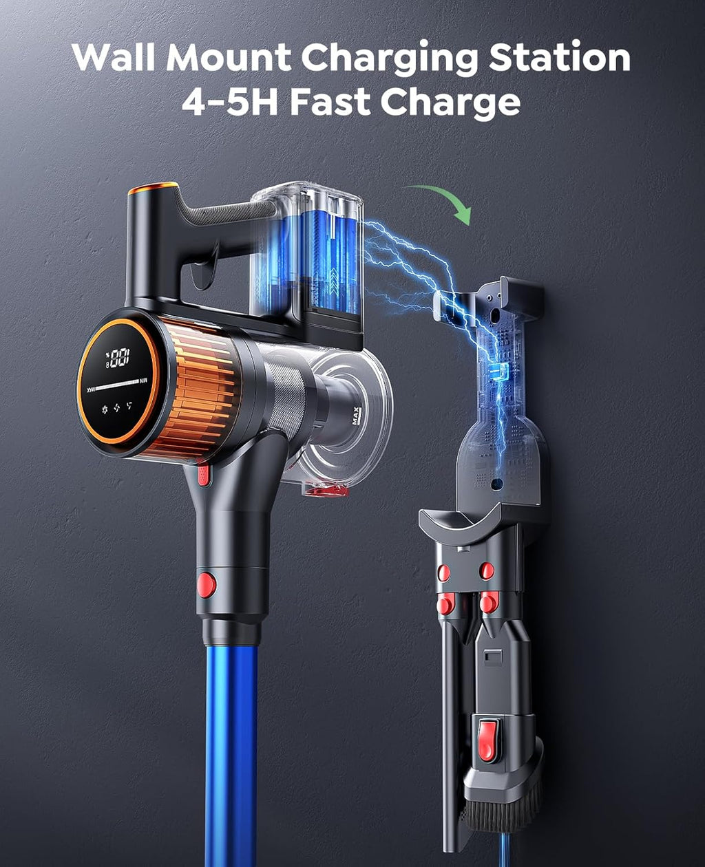 Cordless Vacuum Cleaner, 550W 45Kpa Self-Standing Vacuum Cleaners with 60 Mins Runtime, Powerful Cordless Vacuum with Wall Mount Charging, Stick Vacuum for Home/Pet Hair/Carpets/Hard Floors1 pcs