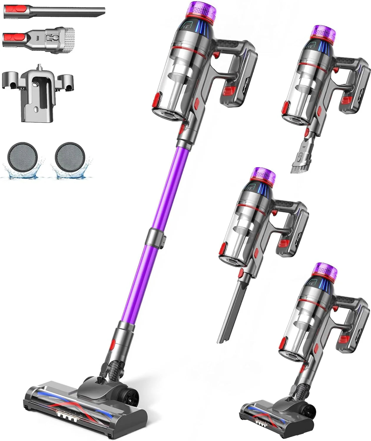 Cordless Stick Vacuum Cleaner: 550W Powerful Suction, LED Display, 55 Min Runtime, Anti-Tangle Brush, Rechargeable Battery, Lightweight for Home, Pet Hair, Hard Floors, Carpet1 pcs
